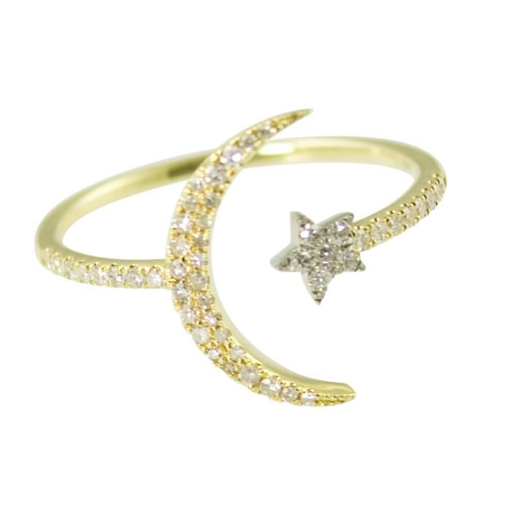 Meira T 14K Yellow Gold Diamond Crescent Moon Star Ring Sz. 8